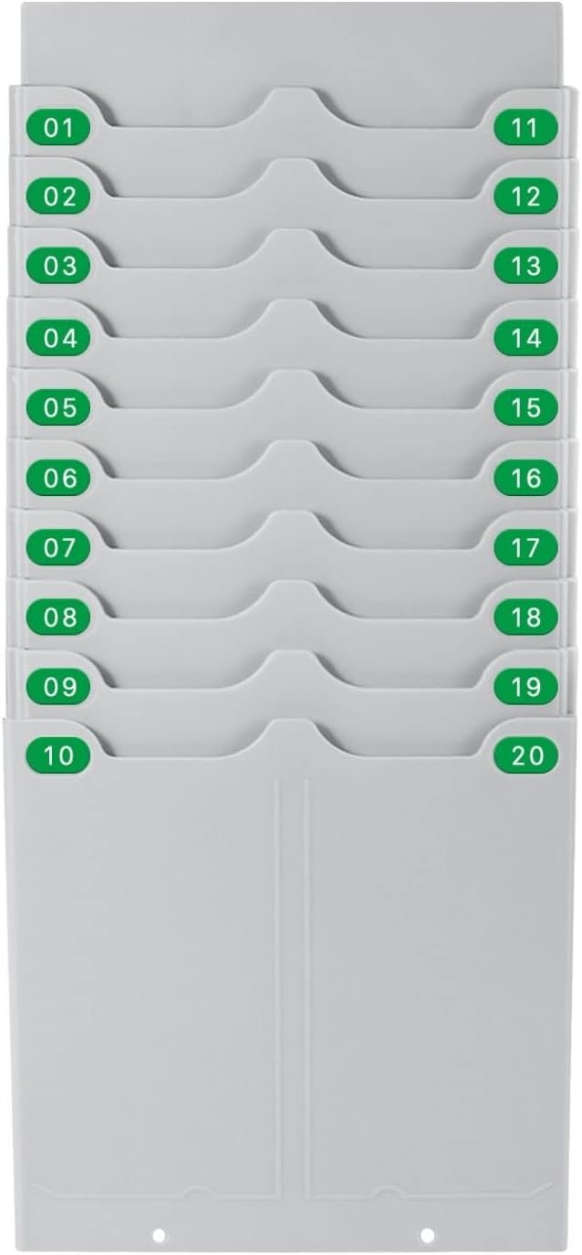 Flexzion Time Card Holder Wall Mount Expandable Time Clock Rack Double Row 20 Slot Rack Card Holder for 7 x 3.46-Inch Timesheets for Attendance Payroll Employee Assignment in Out Timecard Rack, Gray