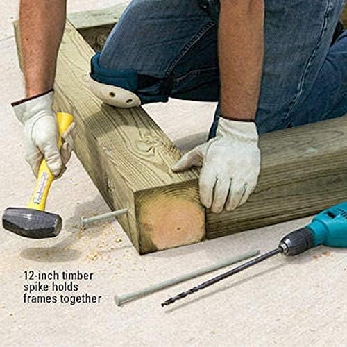 10-Pack Round Metal Landscape & Paver Edging Anchoring Stake, 12-Inch Length - Spiral Bright Spike Timber Nail, Tent Spikes, Camping, Trapping, Landscape, More (10)