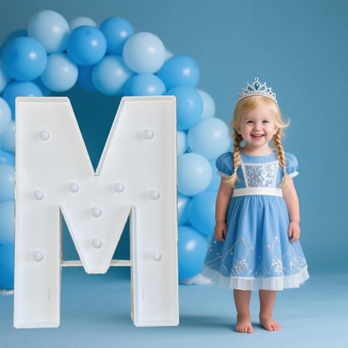 PRELIFE MEMORY 3FT/36 Inch Light Up Marquee Letter A-Z, White Frame KT Board Plug-in KT Board with Bracket White LED Party Decorative Light Decoration for Birthday Party Anniversary (M)