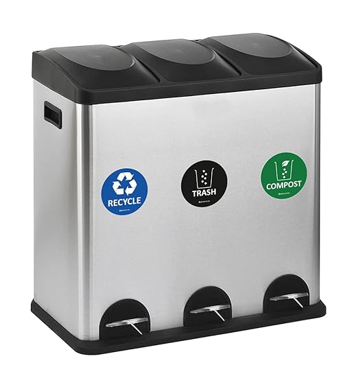 IGNIXIA Trash Recycle Compost Stickers to Organize Trash- Premium Vinyl Sticker for Trash Can, Compost Bin, Recycle Bin- (Pack of 6) for Metal Trash Can or Plastic Trash Can-Home