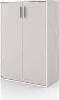 Homes: Inside + Out Apexa 3-Tier Stackable Wood Bookcase with Doors, Cube Storage Organizer Shelves, Small Food Pantry Cabinet, Dorm Teen Room Decor & Bedroom, Home Office, Kitchen, Taupe Grey
