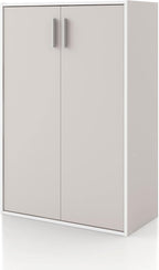 Homes: Inside + Out Apexa 3-Tier Stackable Wood Bookcase with Doors, Cube Storage Organizer Shelves, Small Food Pantry Cabinet, Dorm Teen Room Decor & Bedroom, Home Office, Kitchen, Taupe Grey