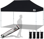 Eurmax USA 10'x15' Pop Up Canopy Tent Commercial Instant Canopies with Heavy Duty Roller Bag,Bonus 4 Sand Weights Bags (Black)