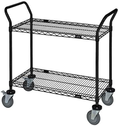 Omega 2 Tier Heavy Duty Rolling Utility Carts with Wheels and Handle Bar, NSF Certified 1200LBS, Commercial Serving Storage Cart for Warehouse Garage Kitchen, 24" Deep x 54" Wide x 39" High, Black