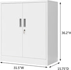 Metal Storage Cabinet, 36" H Locking Storage Cabinet with 2 Adjustable Shelves for Garage, Home, Office, Utility Room-White