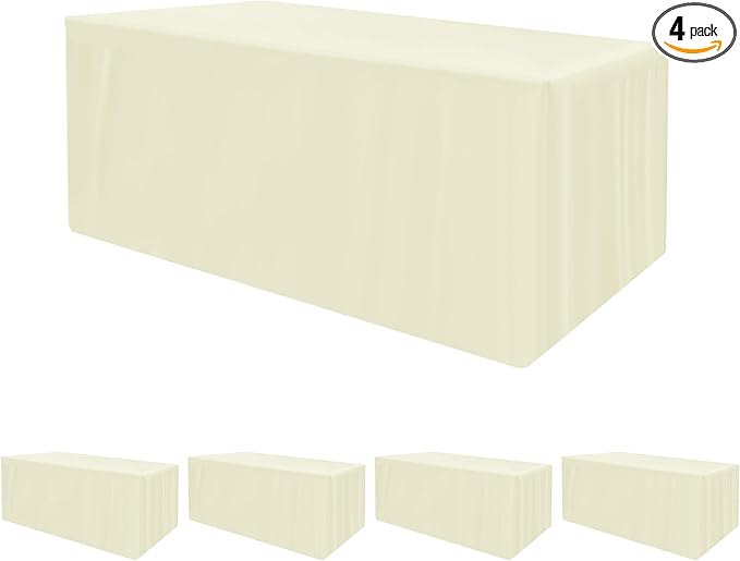 HolidayIdeas Fitted Table Covers - 96 x 30 Inch - Butter Cream 4 Pack Rectangle Tablecloths for 8 Foot Folding Tables, Parties, Holiday Dinner, Wedding, Trade Show