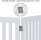 unipaws 24”H Free Standing Pet Gate for Dog Cat, Wooden Gates for Doorway, Stairs, Step Over Foldable Pet Fence for The House, Expandable Dog Barrier, Indoor Use, White