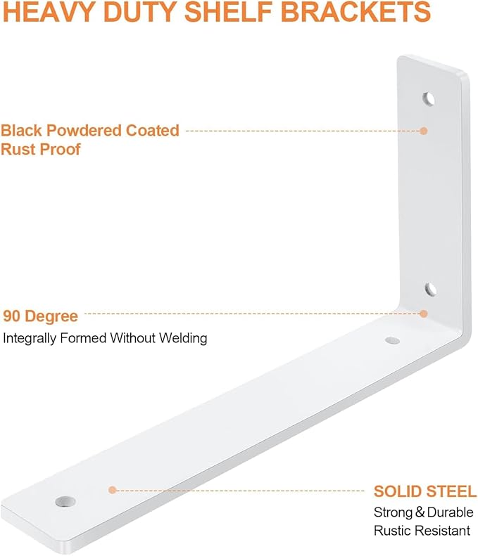 White Floating Shelf Bracket 10 Inch, 4 Pack Heavy Duty Shelf Brackets, Wall Shelf Bracket for DIY Decorative with Mounting Hardware