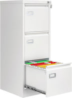 3 Drawer File Cabinet with Lock, Metal Filing Cabinets for Home Office, Vertical White Locking File Caninet, Steel Narrow Three Drawer File Cabnet for Letter/Legal / A4 / B4- Assembly Required