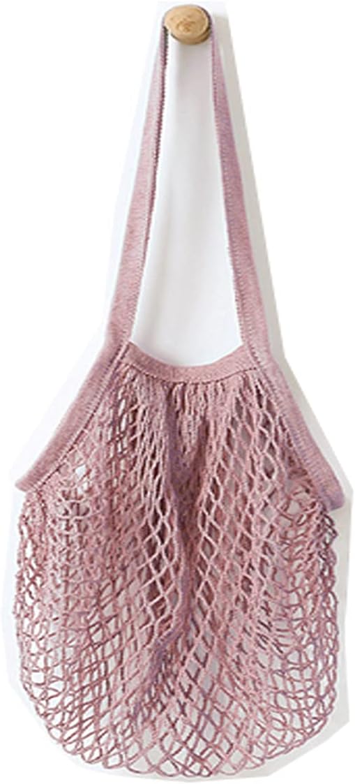 Portable Reusable Mesh Cotton Net String Bag Organizer Shopping Tote Handbag Fruit Storage Shopper NEW (purple)