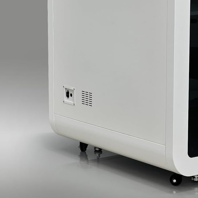 Solo Office Pod, Sound Pod, Mobile Office Pod Booth, SoundProof Booth for Office, Privacy pod, Mobile Roller with Desk, LED Light, Centrifugal Fans and AC USB Ports - White/Smoked Glass