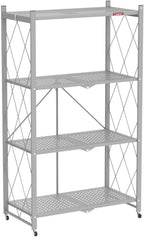 DEANIC 4 Tier Foldable Storage Shelves with Wheels, Large Capacity Shelving Unit, Freestanding Metal Wire Shelf Rack, No Assembly Organizer Rack for Garage Kitchen, Basement, Pantry(Grey)