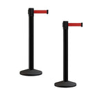Crowd Control Warehouse CCW Series RBB-150 - Set of 2 Stanchion Retractable Belt Barriers - 16 Foot, Red Belt with Black Steel Post - Easy Assembly