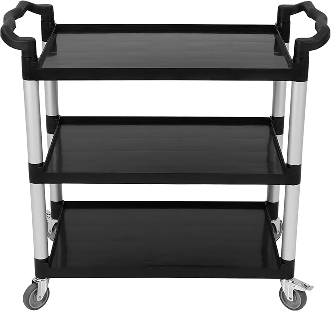Service Cart 3 Shelf, Plastic Heavy Duty 3-Tier Utility Cart with Wheels, Rolling Utility/Push Cart for Foodservice/Commercial/Restaurant/Office/Warehouse/Kitchen/Hotel