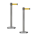 Montour Line MI650 Set of 2 Retractable Belt Barrier Stanchion, Cast Iron Base, Black Satin Stainless Steel Post (16 ft Yellow Belt)