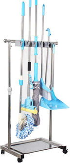 movable mop broom holder put wet mops floor standing cleaning tool rack stainless for schools, hospitals, factories, hotels, restaurant, etc.