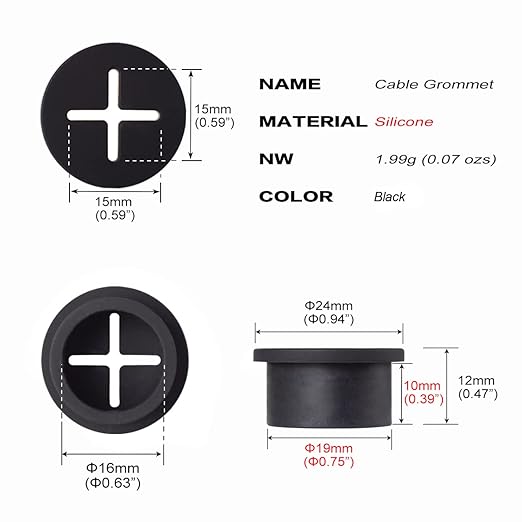Cable Cord Grommet 3/4 Inch Flexible Wire Rubber Grommets for Desk and Other Furnitures Wire Hole Cover Cable Management Wire Organizer Cable Pass Through (8 Pack), Black Color
