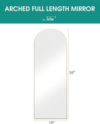 TinyTimes Arched Full Length Mirror, 58"x18" Floor Mirror with Stand, Large Full Body Mirrors, Arch Wall Mirror, Big Full Size Mirrors for Bedroom, Aluminum Frame, Gold