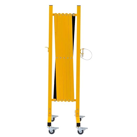 GYMTIME Easily Assembled Expandable Metal Barricade, 8 Feet, Portable Safety Barrier with Casters, Flexible Fence Mobile Barrier Gate, Adjustable Traffic Fence
