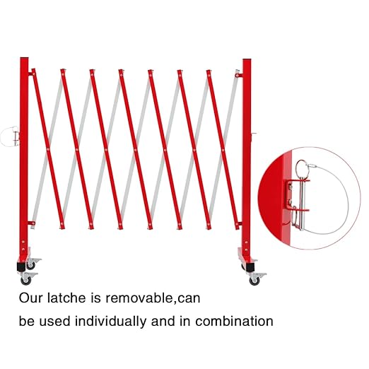 GYMTIME Easily Assembled Expandable Metal Barricade, 11 Feet, Red and White, Portable Safety Barrier with Casters, Flexible Fence Mobile Barrier Gate, Adjustable Traffic Fence