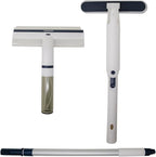Don Aslett No Drip Squeegee with 4 Ft Long Aluminum Handle (White) Cleaning Tool with Solution Container, Spray, & Scrubber for Bathroom Shower Glass Door, Mirrors, Household Windows, Car Windshield