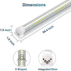 LED Shop Light,8FT 120W 12000LM 6500K,T8 Led Tube Daylight White,No dimmable,V Shape,Linkable,High Output,Clear Cover,8 Foot led Lights Fixture,Garaga Lighting with Plug (10 Pack)