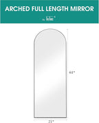 TinyTimes 64''x21'' Arched Full Length Mirror with Stand, Full Body Mirror, Mirrors Full Length Floor Freestanding, Wall Mounted Mirrors for Bedroom Living Room Cloakroom (Black)