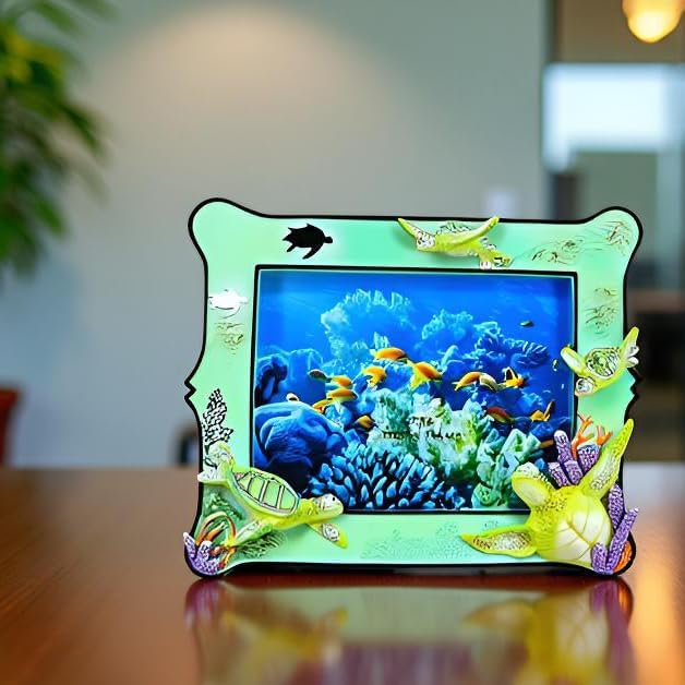 6x8 Inch Sea Turtle Resin Picture Frame - Ocean-Themed Tabletop Photo Display with Turtle Figurine, Feng Shui Lucky Wealth Home Decor, Beach & Marine Art Gallery Decor