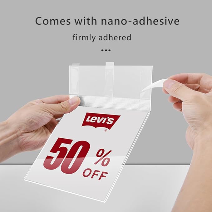 Self Adhesive Label Holder Acrylic Price Tag Displays Sign Holder Clear Table Counter Top Stand 2 Pack (（A5） 210*148mm/8.27*5.83 inches)