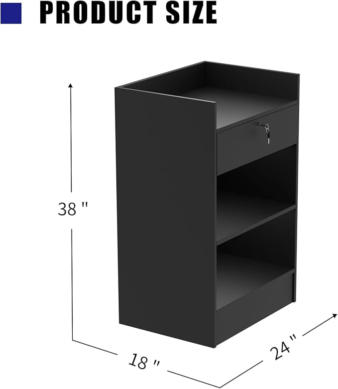 24”W * 18”D * 38”H - Cash Register Stand，Cash Wrap Checkout Desk Counter Stand with Drawer & 2 Tiers Storage for Church, Retail Store, Debate, Shopping Mall