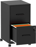 AQY 2 Drawer Mobile File Cabinet with Lock, Rolling Metal Filing Cabinet for Home Office, Vertical File Cabinet on Wheels, Small Black File Storage Cabinets for Legal/Letter/A4 Files Assembly Require