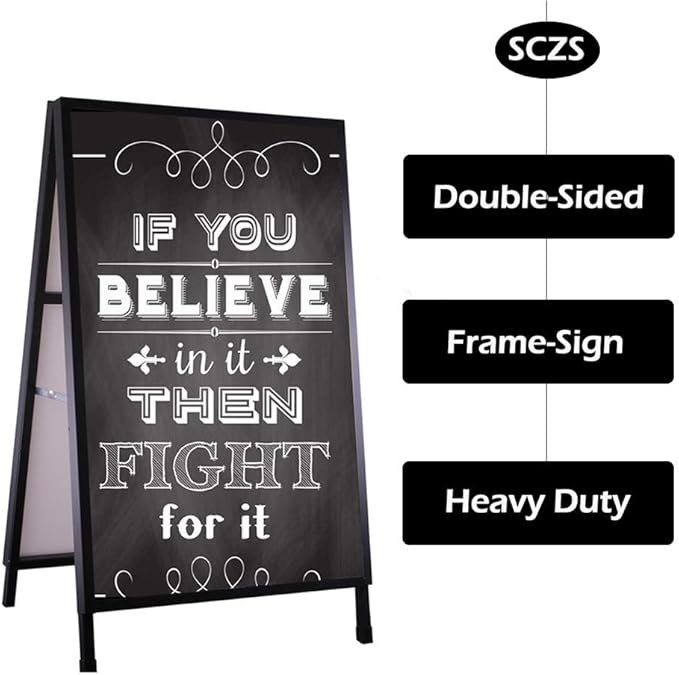 A Frame Sidewalk Sign 24x36 Inches Sandwich Board Signs Outdoor, Heavy Duty Double-Sided A Frame Sign Holder with 2 Anti-Glare Covers & Corrugated Plastic Boards, 2 Pack