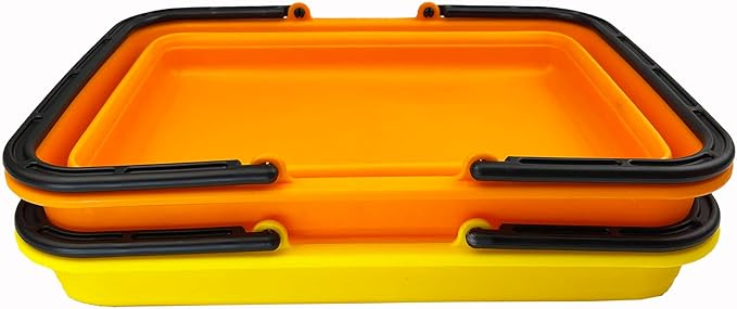 SAMMART Collapsible Basket with Handle 8L (2.1 Gallon) - Portable Outdoor Picnic Basket/Crate - Foldable Basin for Washing Dishes,Camping,Hiking (Golden Yellow + Mandrain Red (Set of 2))