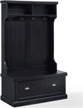 Pemberly Row Tall Entryway Hall Tree with Storage Bench in Distressed Black