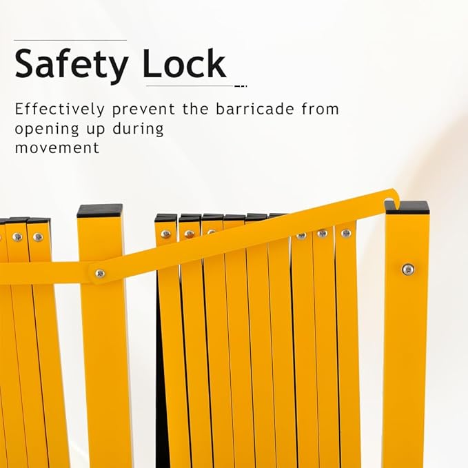 GYMTIME Industrial Expandable Metal Barricade, Safety Barrier with Casters, Flexible Mobile Gate, Adjustable Traffic Fence for Warehouse, Shopping mall, Garden, Yellow and Black, 18 Feet, 47 inch High