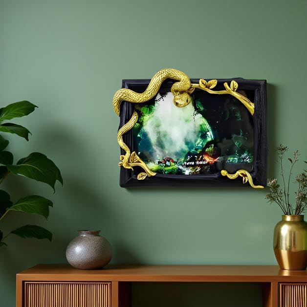 Hand-Crafted Resin Snake Picture Frame - 5x7 Inch Mother & Baby Snake Design, Unique Home Decor Wall Art, Wildlife Figurine Display