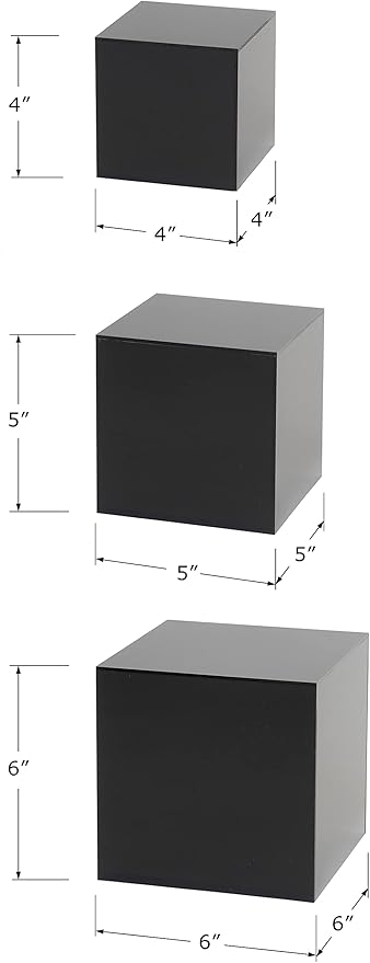 Red Co. Set of 3 Glossy Black Acrylic Cube Display Nesting Riser Stands with Hollow Bottoms