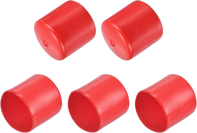 uxcell 5pcs Rubber End Caps 1 5/8"(41mm) ID Vinyl PVC Round Tube Bolt Cap Cover Screw Thread Protectors Red