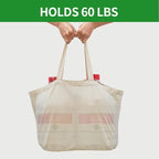 3 Pack Heavy Duty Reusable Canvas Grocery Bags, Holds 60 lbs, 8.3 gal Multi-Purpose Washable Grocery Bags with 5 Pockets, Off White