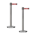 Montour Line MI650 Set of 2 Retractable Belt Barrier Stanchion, Cast Iron Base, Black Satin Stainless Steel Post (16 ft Red with"Authorized Access ONLY" White Letters Belt)