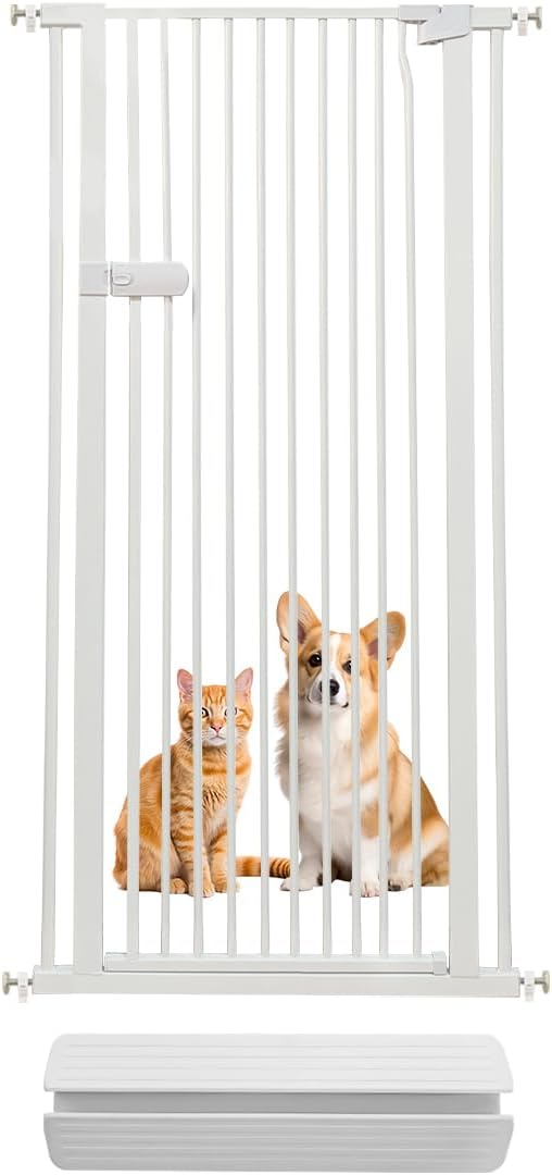Lumizone Extra Tall Cat Gate 61.02" High Pressure Mounted Extra Wide 2025 New (17 Sizes) 1.37" Gap No Drilling Auto-Close One-Handed Operation Tall Pet Gate for Dogs(White, 61.02" H x 29.92"-34.24" W)