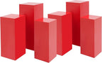 6Pcs Metal Display Pedestal Stands, Square Flower Display Pillars Rack for Wedding Party Decor, Dessert Table Display Cake Plant, Column Decorative Cube (Red, 6PCS)