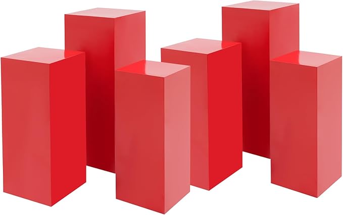 6Pcs Metal Display Pedestal Stands, Square Flower Display Pillars Rack for Wedding Party Decor, Dessert Table Display Cake Plant, Column Decorative Cube (Red, 6PCS)