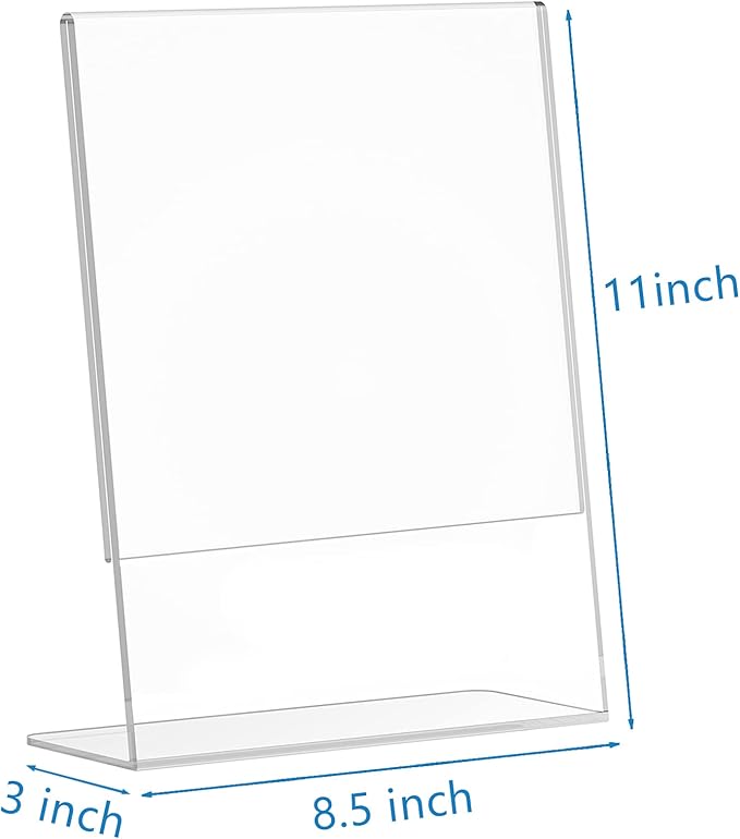 PecMuikee Slant Back Acrylic Sign Holder 8.5 x 11, Clear Picture Photo Frames Display Stand- Freestanding Tabletop Display Stand for Retail, Office, Restaurant , Flyers and Posters (24 Pcs)