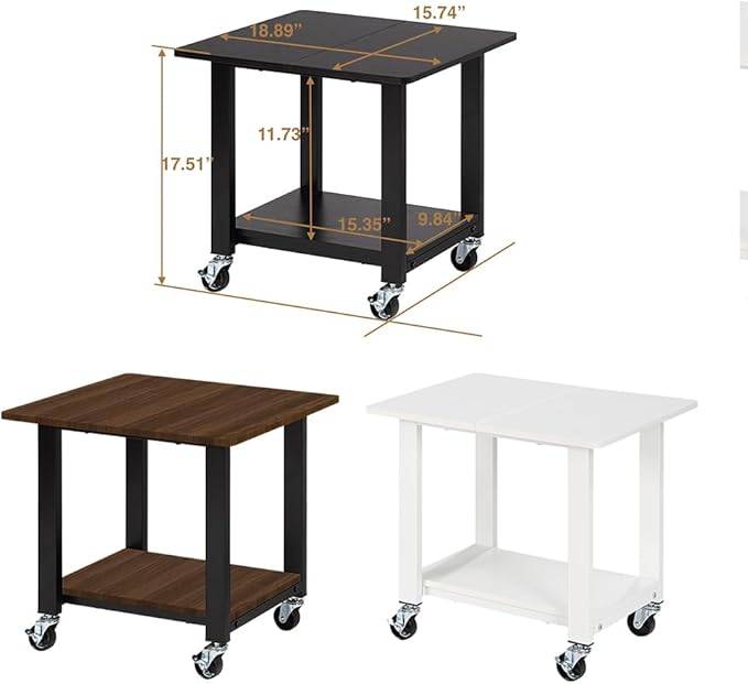 SunnyPoint 2-Tier Under Desk Printer Stand with Storage Shelf and Steel Frame, Industrial Mobile Printer Cart Holder with Lockable Improved Industrial Wheels for Home and Office (WHT)