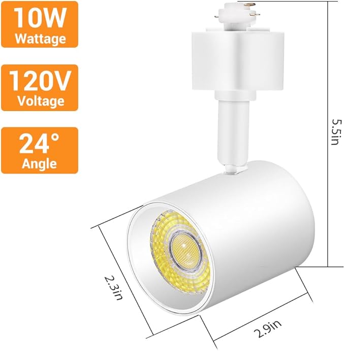 VANoopee 5-Color LED Track Lighting Heads H Type Track Light Heads Dimmable, 2000K 3000K 4000K 5000K 6000K Adjustable, Flicker Free CRI90+ 24° 10W 800lm, White (4 Pack)