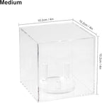3 Pegs Round Display Easel Stands with Transparent Acrylic Box, Multiple Decoration Storage Case, Small Items Stands for Displaying Collectible Stone Rock Mineral Geodes (Medium-4x4x4in, 1Pcs)