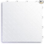 Big Floors RaceDeck Diamond Plate Design, Durable Interlocking Modular Garage Flooring Tile (White, 24 Pack of 12 x 12" Tiles)
