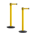 Montour Line MI650 Set of 2 Retractable Belt Barrier Stanchion, Cast Iron Base, Yellow Post (16 ft Yellow Belt)