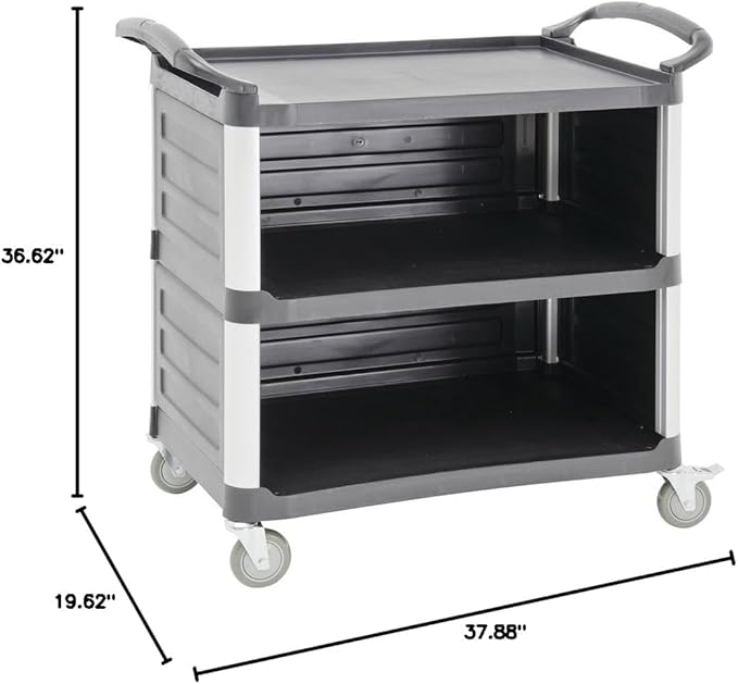 HUBERT Service Cart with Open Front Black Plastic - 38 1/2" L x 20 7/8" W x 36 5/8" H